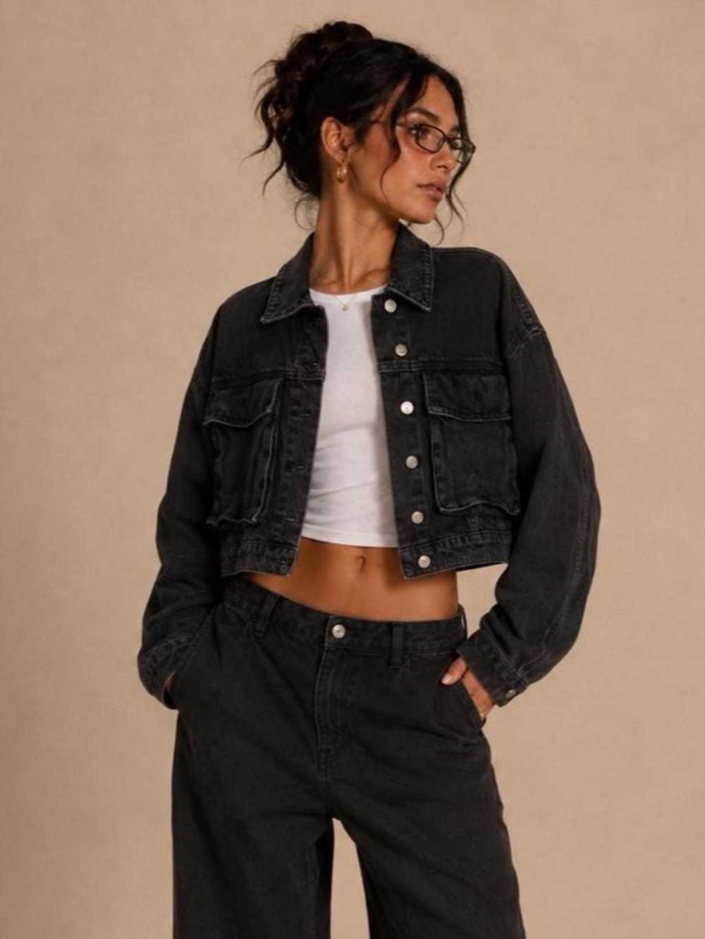 Zara black Cropped Black Denim Jacket